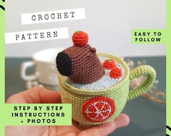 Crochet Capybara in Cup Pattern: Amigurumi Toy in Mug Tutorial (PDF)
