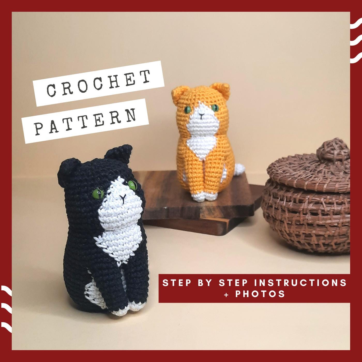 Tuxedo Cat Crochet Pattern: Low Sew Bicolor Kitten (PDF Pattern)