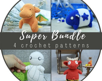 Crochet Creatures Pattern Bundle: Mummy, Dragon, Demon, Guinea Pig (PDF Patterns)