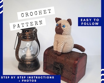 Patron au crochet chat siamois : chaton amigurumi à couture basse (téléchargement numérique)
