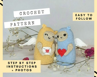 Crochet Valentine's angel pattern. Romantic gift tutorial. Cute toy PDF pattern.