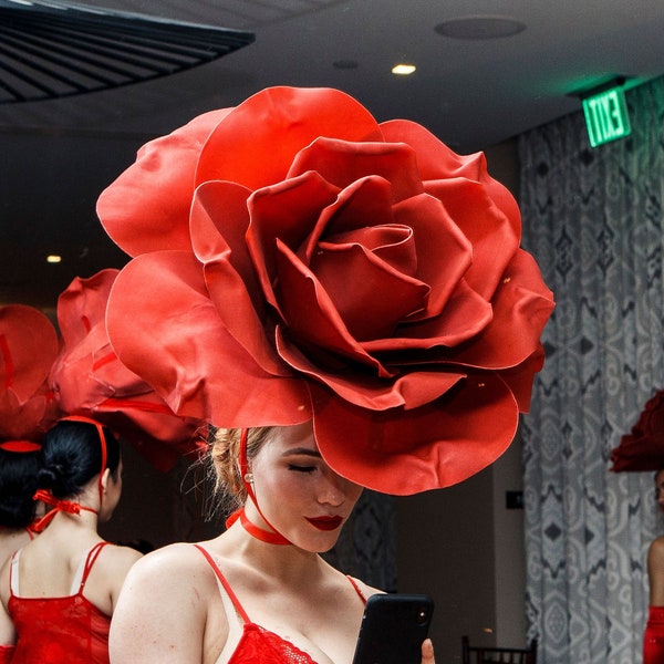 Giant Rose Headpiece - Headdress - Stage - Gogo - Dance - Flower - Costume - Fashion Photo - Couture - Floral - Singer - Burlesque - Hat