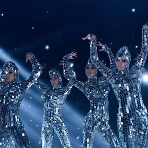 Mirror Disco One Piece Full Bodysuit & Headpiece - Leotard - Metallic - Stage - Gogo - Dance - Silver - Sexy Costume - Singer - Disco Ball