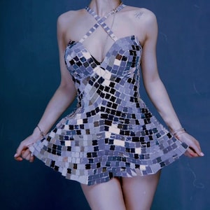 Mirror Sexy Cocktail Dress - Evening Dress - Disco - Sequin - Unique Costume - Silver - Costume - Party Dress - Festival- Short Dress