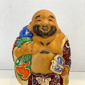 Vintage 6&quot; high Japanese Satsuma Porcelain HoTei Happy Buddha MARKED