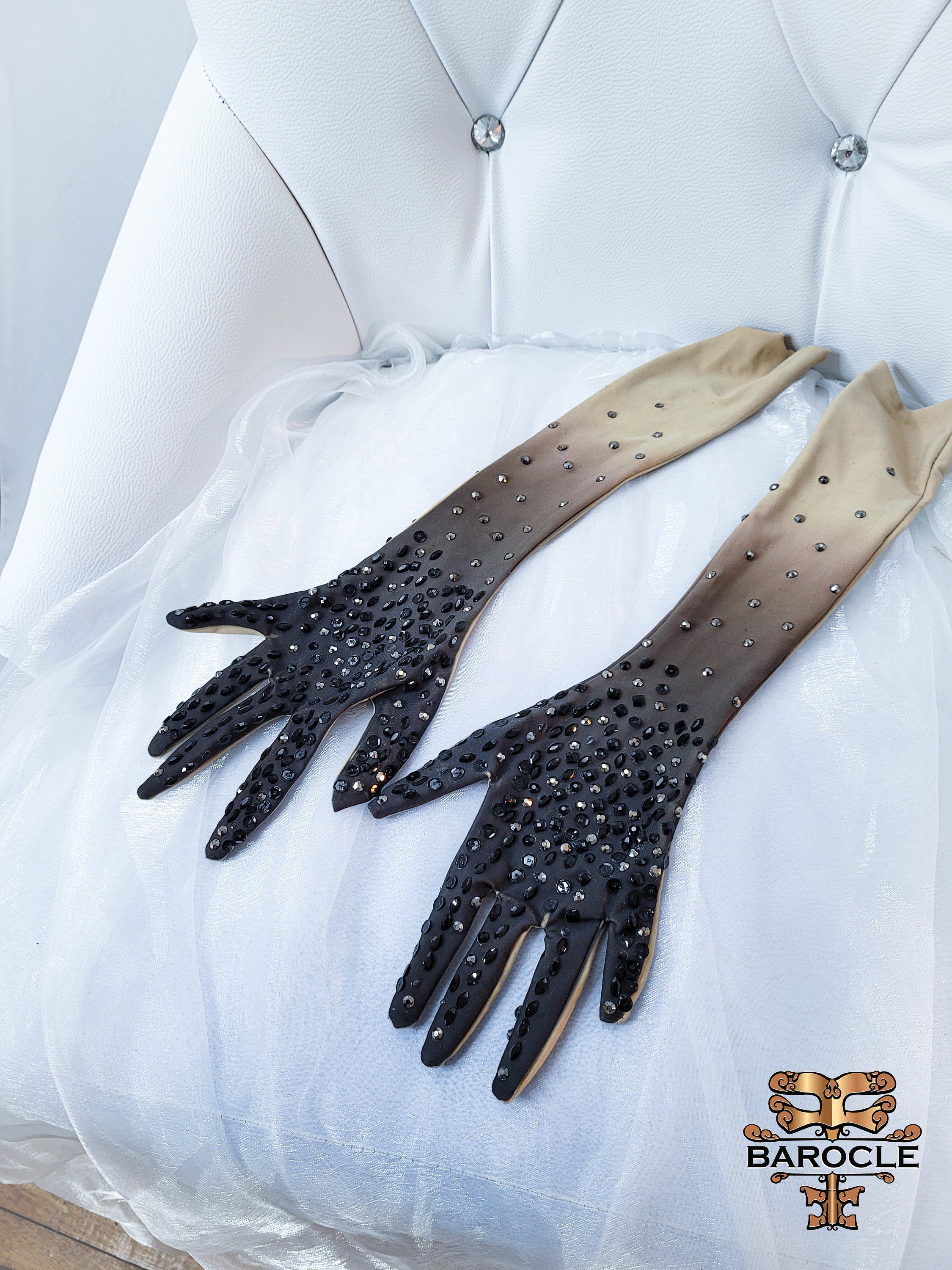 Long Gala / Party Gloves With Gradient Color Rhinestones - Etsy