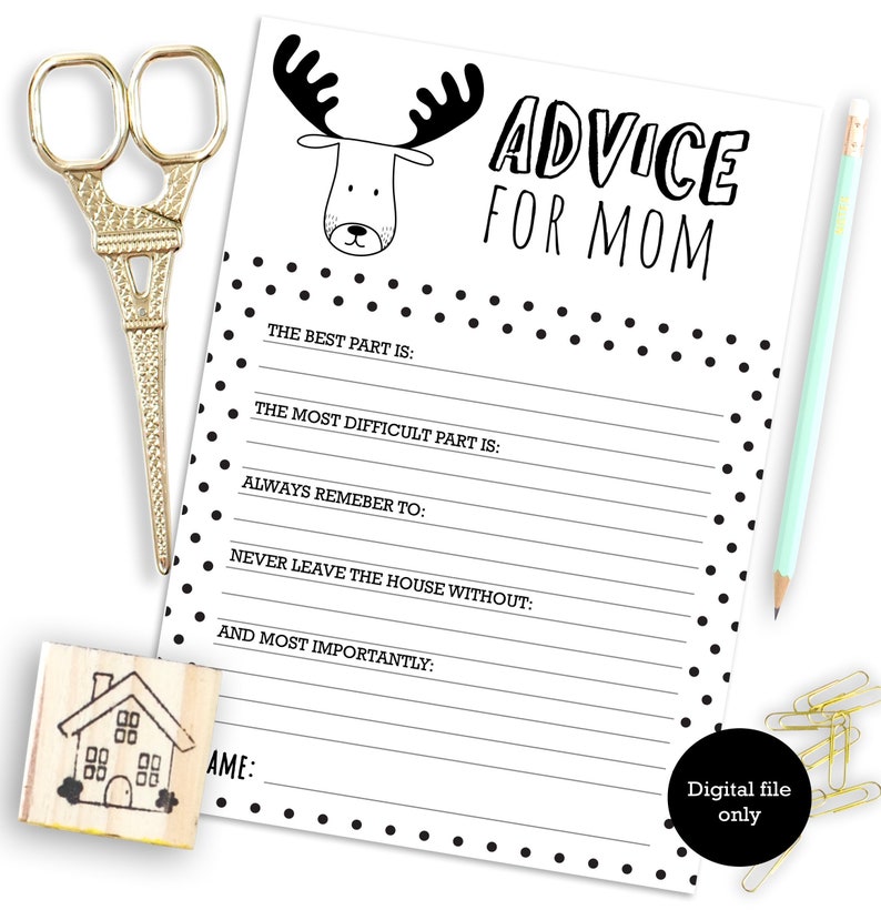 woodland animals Ice-breaker black and white Deer baby shower game Digital file forest animal Gender Neutral Instant Advice for mom