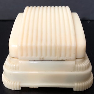 Vintage Art Deco Celluloid Made In USA Ring Box Presentation, Blue Velvet Interior