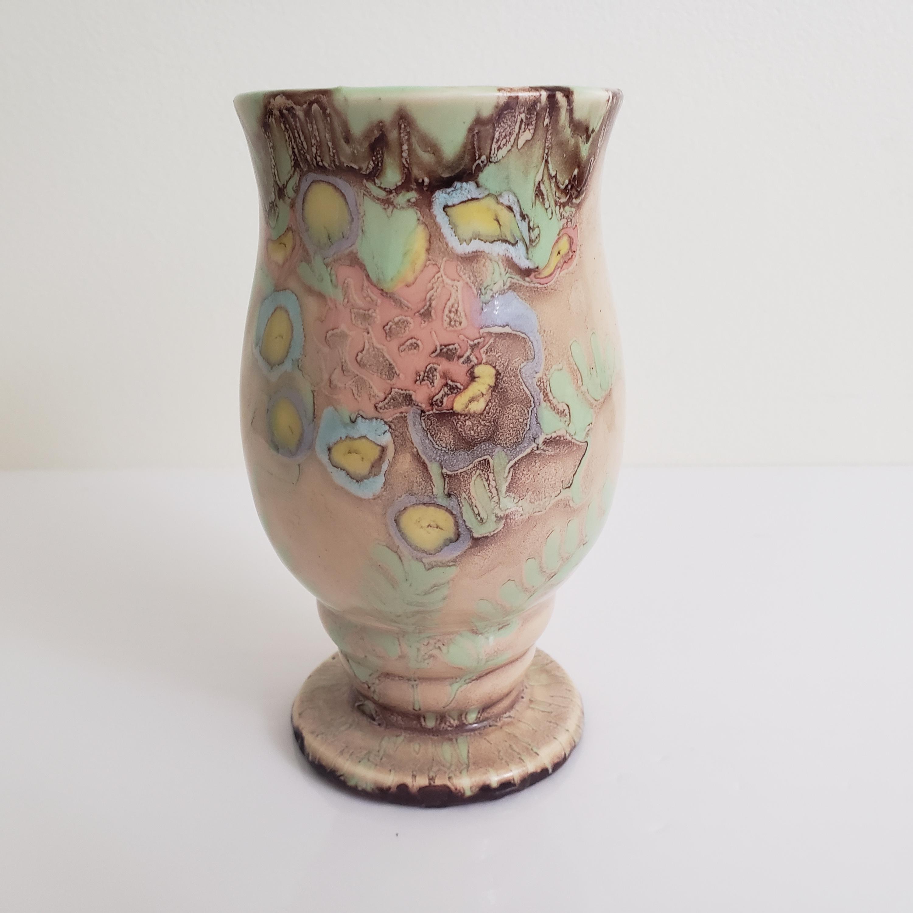 Relpo（レルポ）陶器　花瓶　貴婦人　日本製　ヘッドベース ヴィンテージ 1930年代ベスウィック社製アールヌーボー様式花瓶、手描き、滴釉、花柄