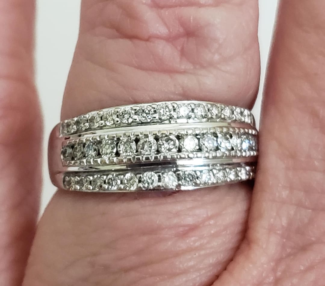 ladies white gold dress rings Vintage 10 K Diamond Wedding Band or Ring, Stackable Ring TikTok-1