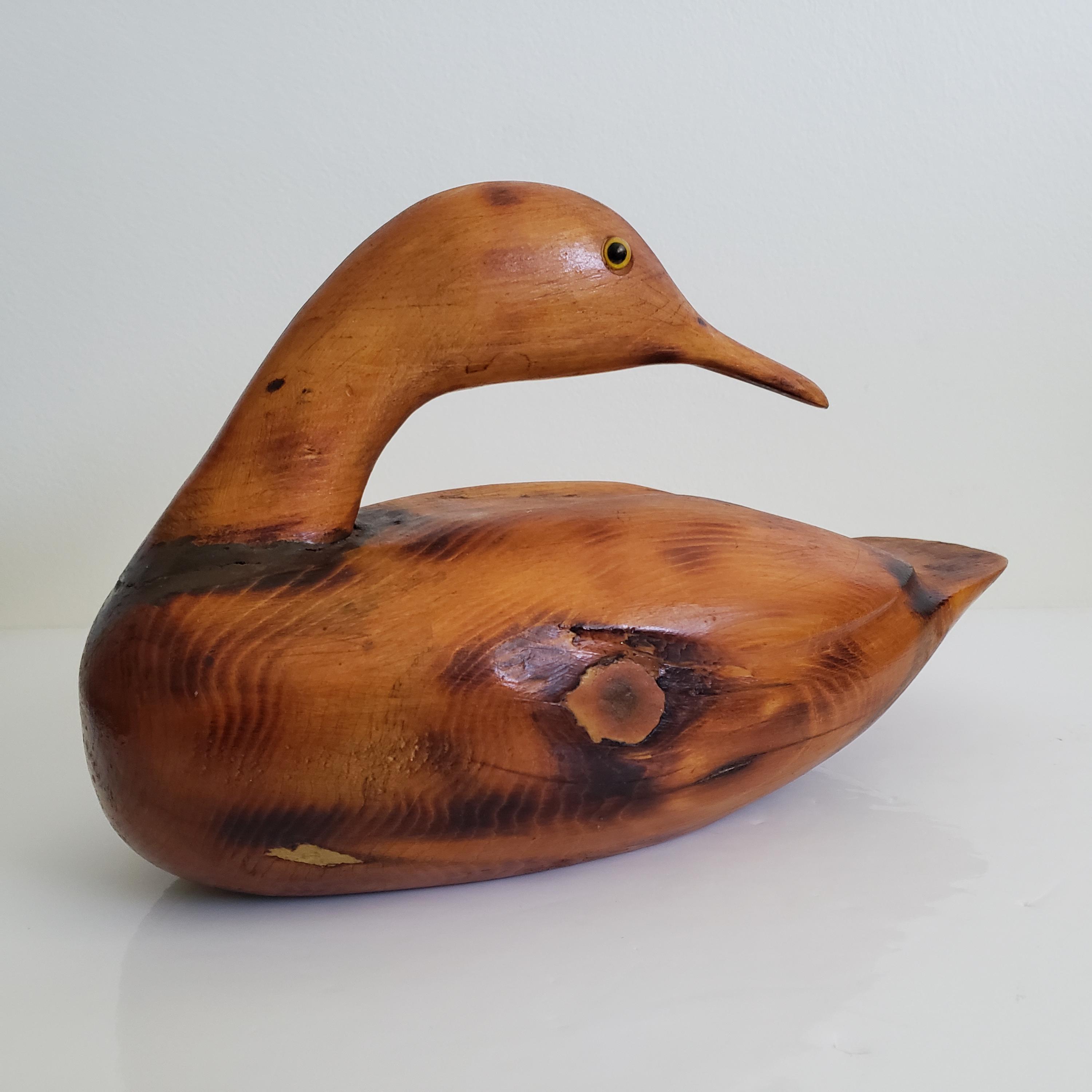 Vintage Carved Wooden Duck With Glass Eyes - Decoy or Decorative