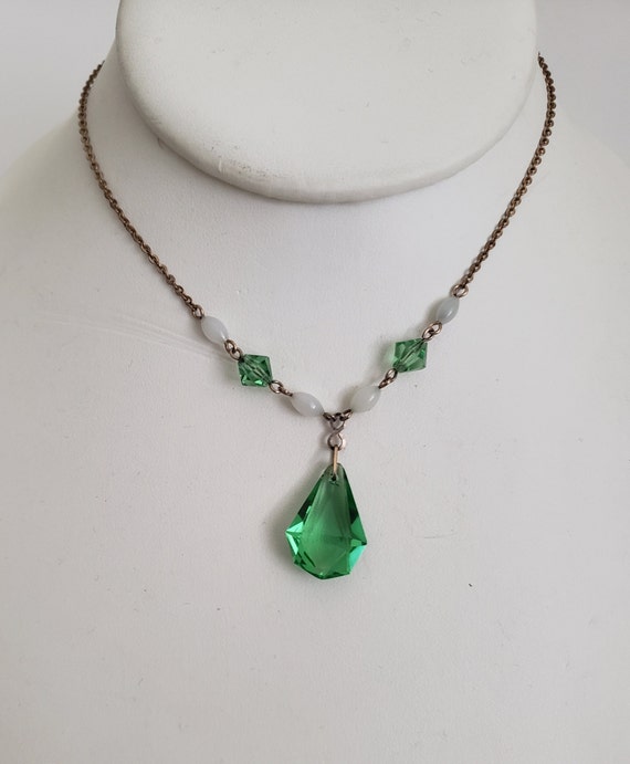 Vintage Green Glass Pendant Necklace or Choker, Gr