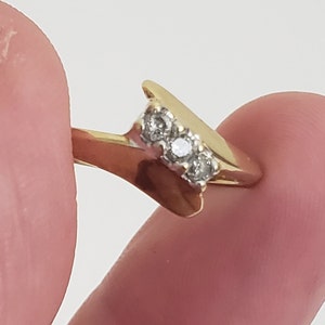 Vintage Diamond Bypass Ring, 10k Gold, US size 7