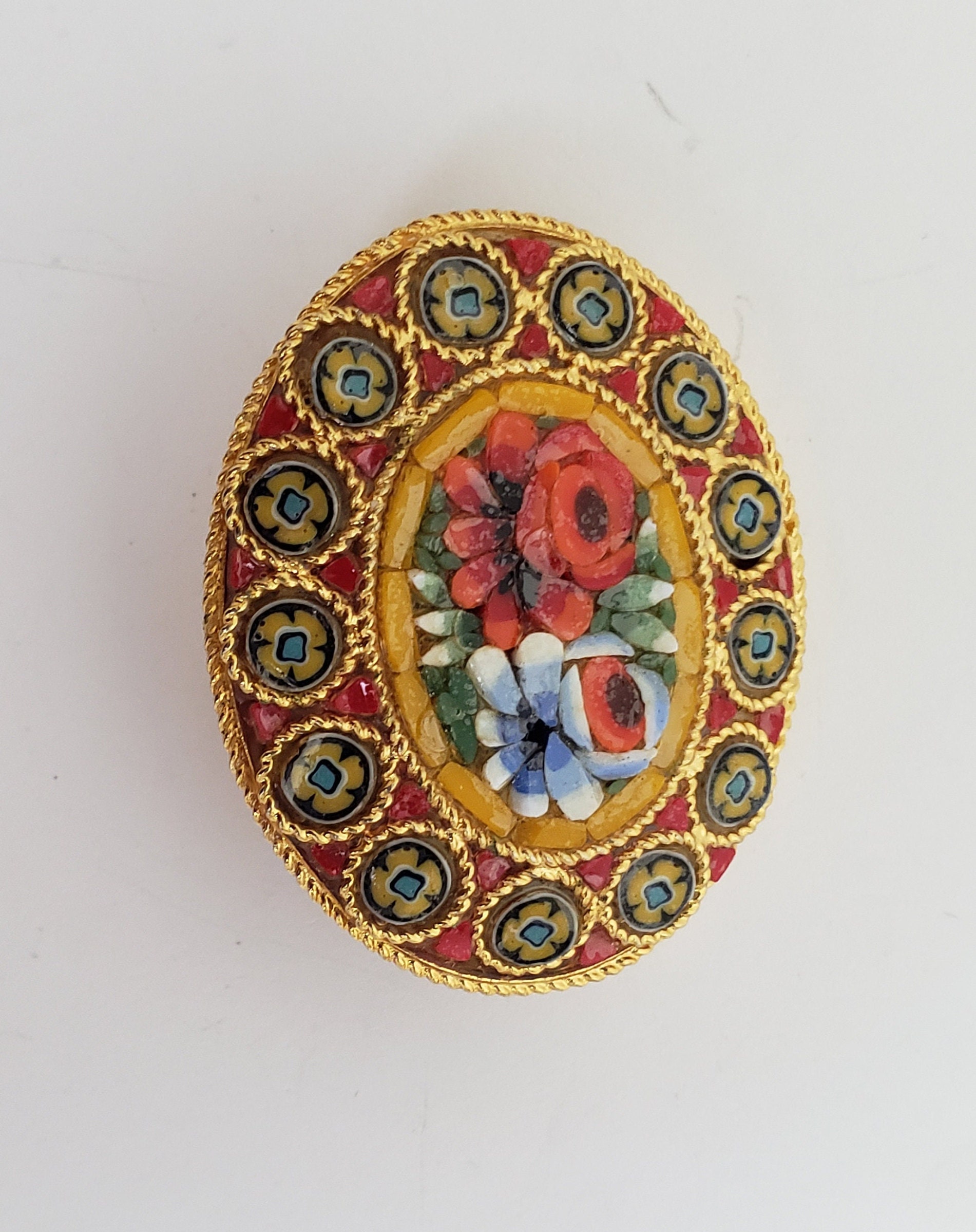 Broche Vintage Italienne Micro-mosaïque – Forme Rose, Argenté