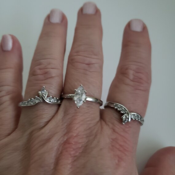 Rhinestone Stackable Rings Set: Silver Tone Brida… - image 2