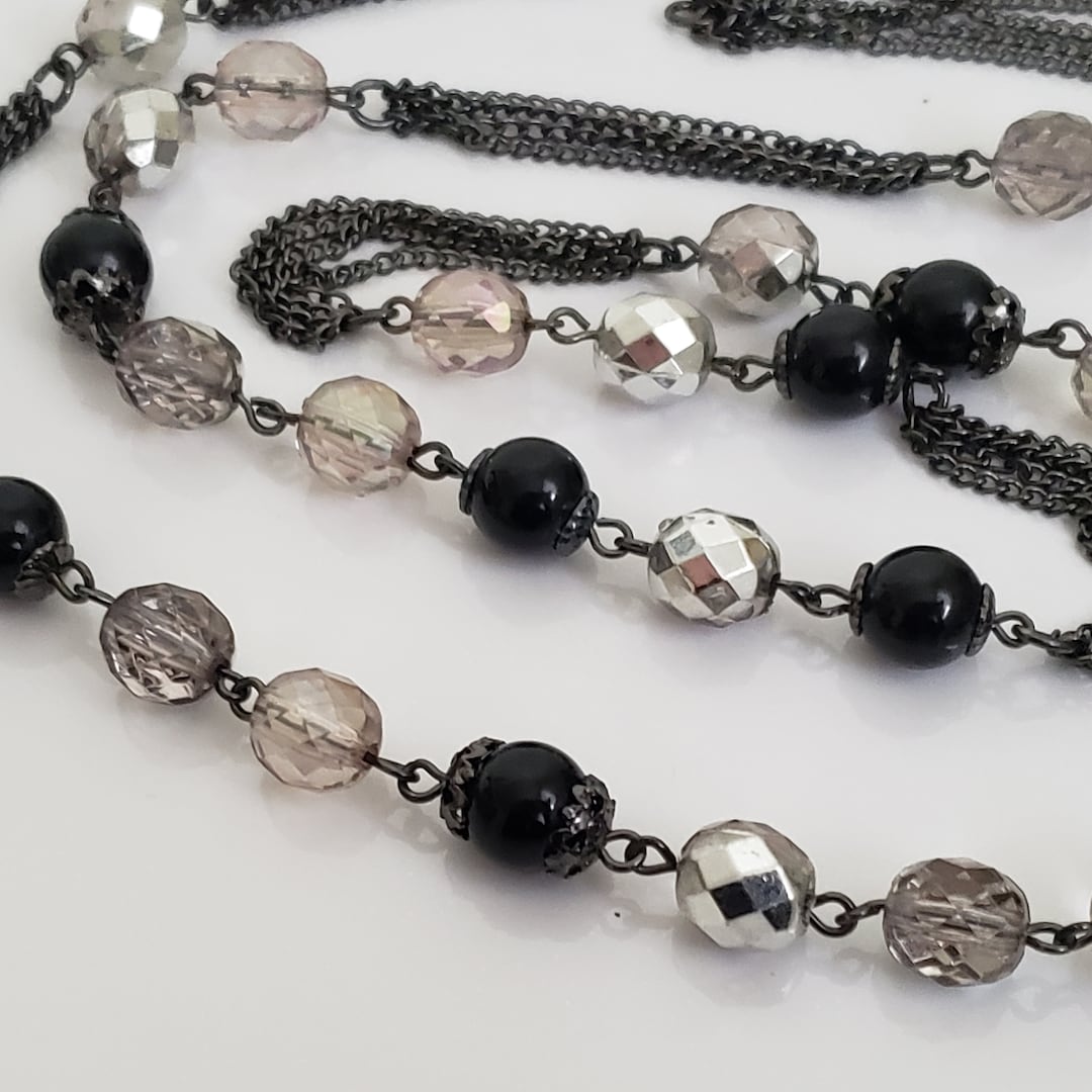 Vintage Avon Rope Length Layering Necklace, Gun Metal Grey Chain With ...