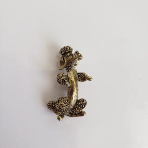 Peut inclure: Broche caniche dorée de style vintage. Le caniche est représenté en position assise avec des détails de fourrure texturés. La broche a un design classique et élégant, idéale pour ajouter une touche de charme aux vêtements ou accessoires.