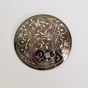 Vintage Forstner Sterling Brooch, Round Etched Filigree Design