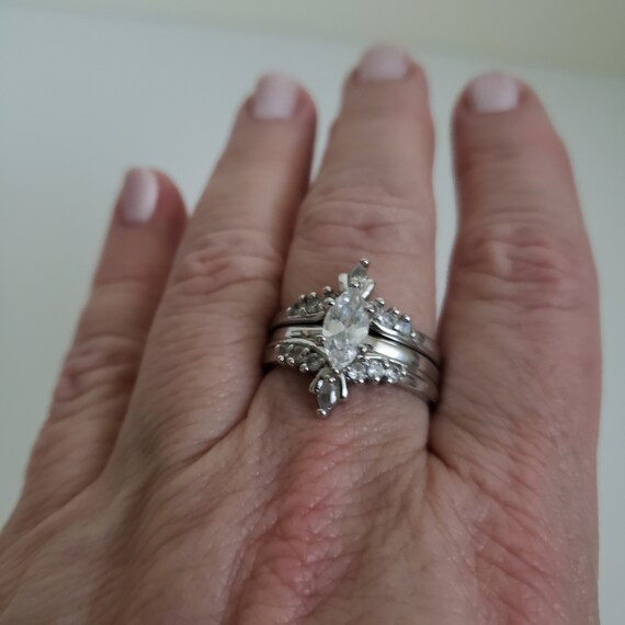 Rhinestone Stackable Rings Set: Silver Tone Brida… - image 1