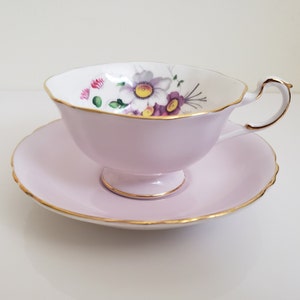 Mid Century Rosalyn Fine Bone China Teacup and Saucer Set: Pink Floral English China