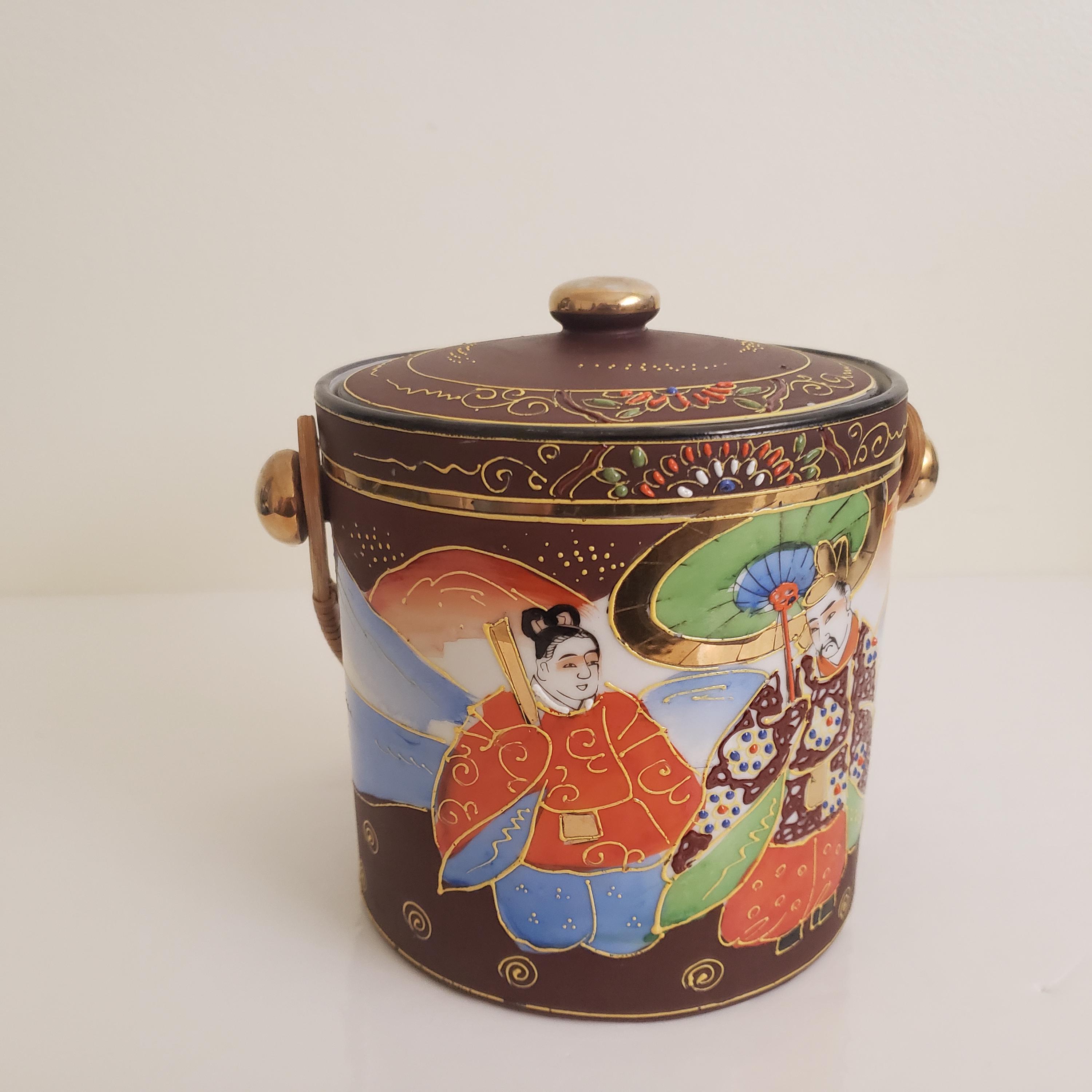 ヴィンテージ薩摩盛上磁器ビスケットジャー、人物画入り - Etsy 日本
