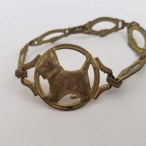 Antique 1920&#39;s Gold Tone Scottie Bracelet, Art Deco