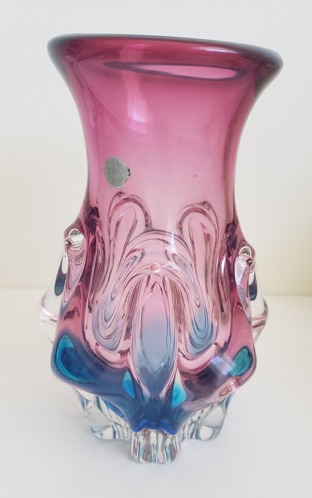 工芸品 Japanese Vintage Pink Aurora Glass Vase Vintage Hand Shape Enameled Pink Glass Flower Vase Japan