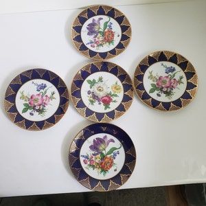 Gloria Bavaria Porcelain Plates (Set of 5): Cobalt Blue Floral, Gold Filigree