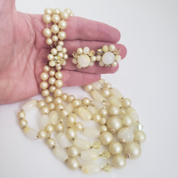 1960's Off White Triple Strand Beaded Necklace or… - image 1