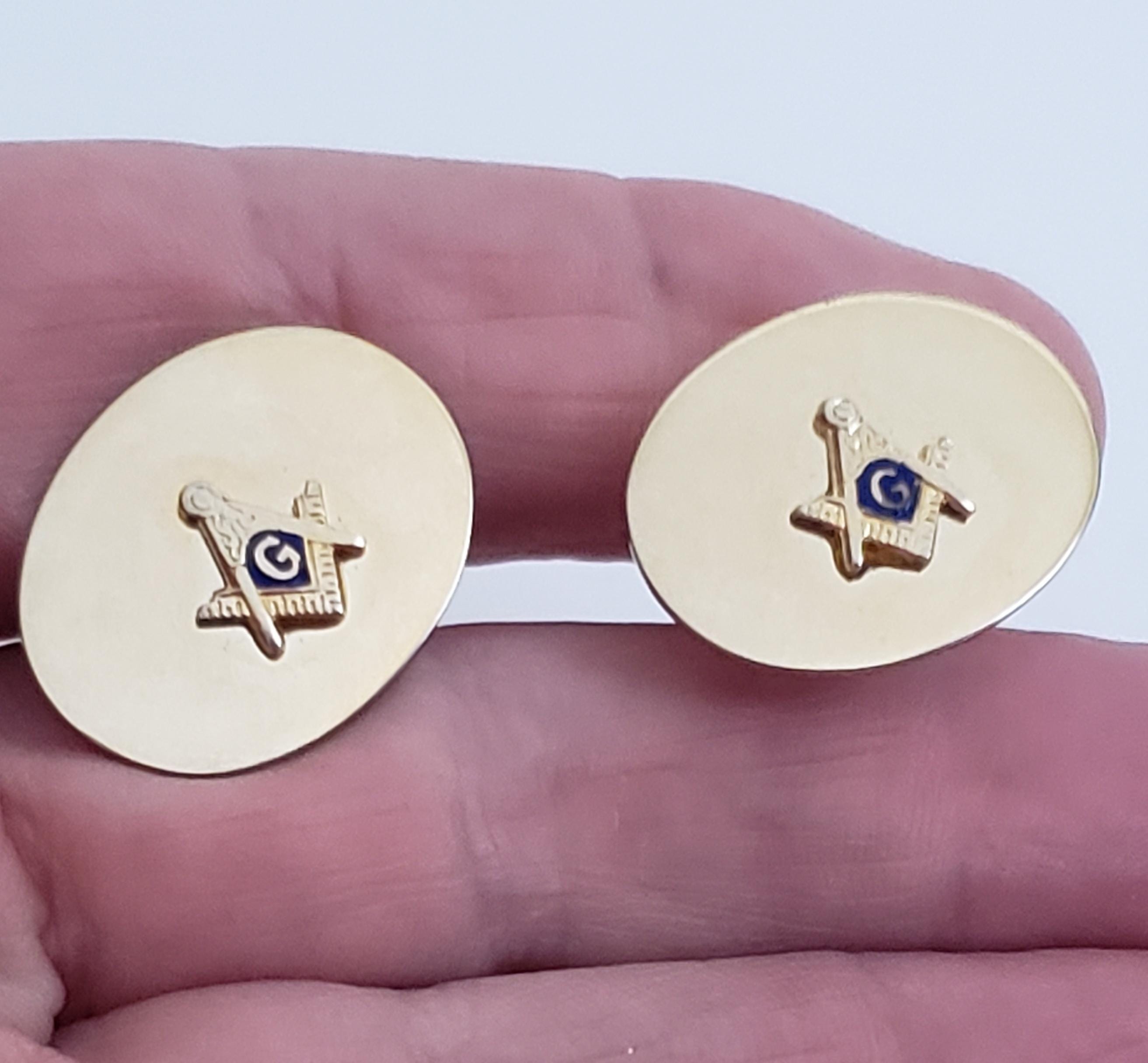 Boutons De Manchette Maçonniques - Ovales, Bleu Et Or, Neufs Sous étui, Origine France