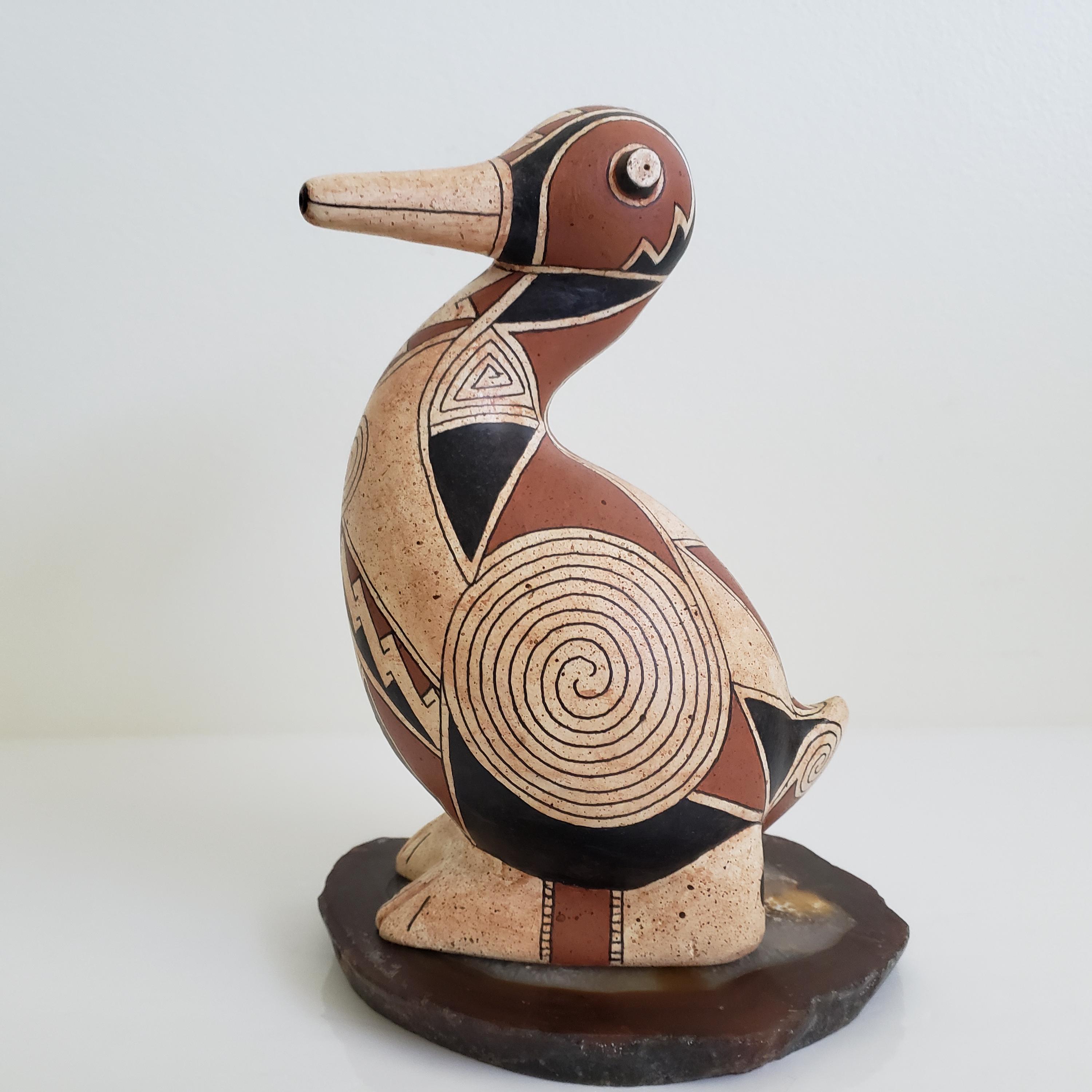 Gourd Art Goose or Duck Figure, Geometric Mimbres Style, Pierre