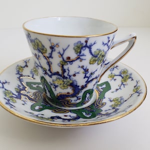 Vintage Royal Stafford Demitasse Cup and Saucer: Hand-Painted Art Deco Asian Design
