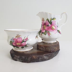 Royal Albert Prairie Rose Creamer & Sugar Bowl Set - Vintage Bone China