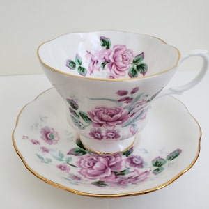 Vintage Royal Albert Tea Cup and Saucer: Pink Peonies, Gold Accents