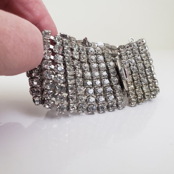 Stunning Clear Crystal Cuff Bracelet, Eight Rows … - image 4