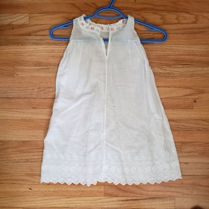 Vintage Cotton Christening Gown: Eyelet Embroidery, Pink & Blue Stitching