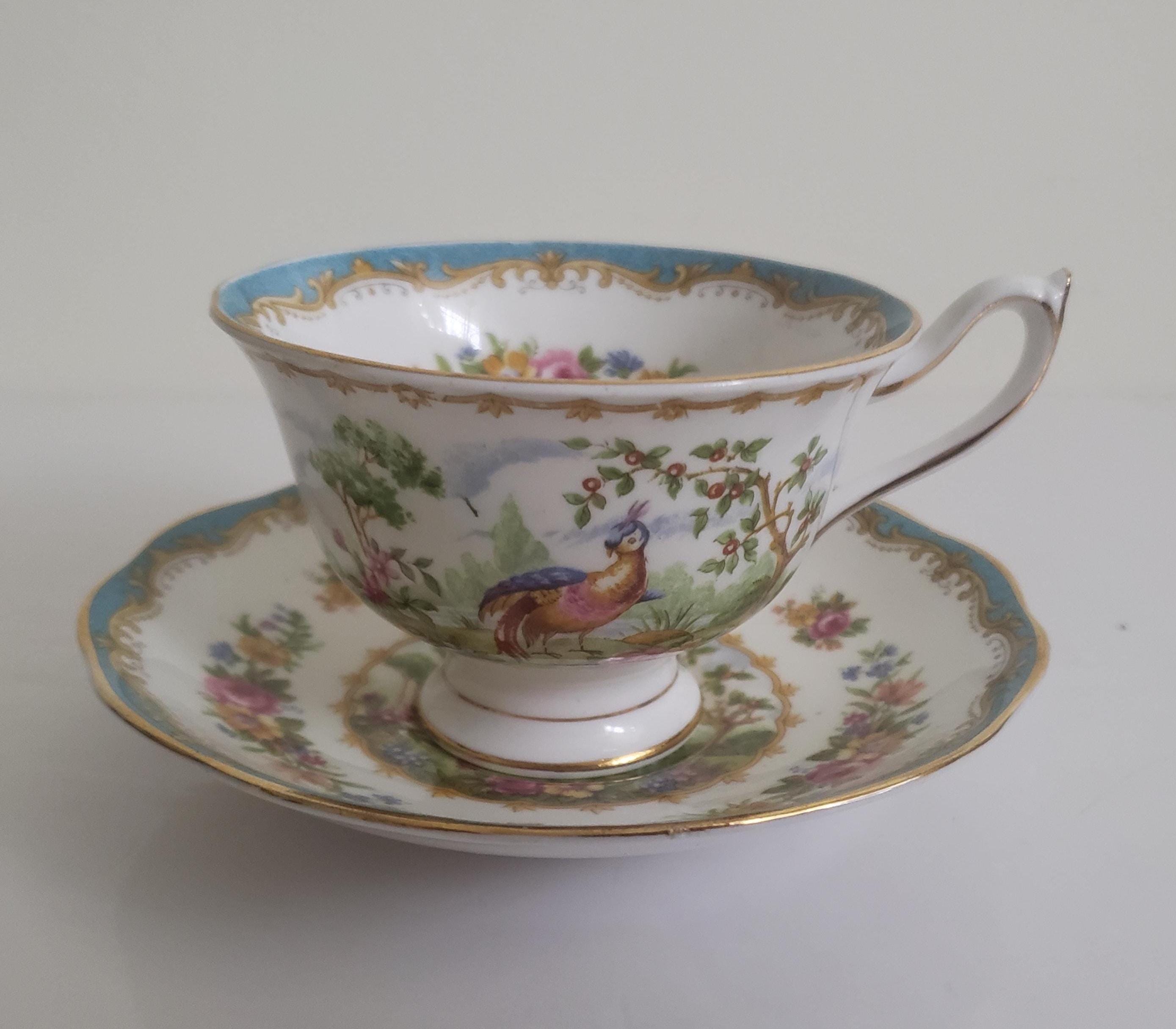 Vintage Royal Albert Blue Chelsea Bird Tea Cup and Saucer Set Reg