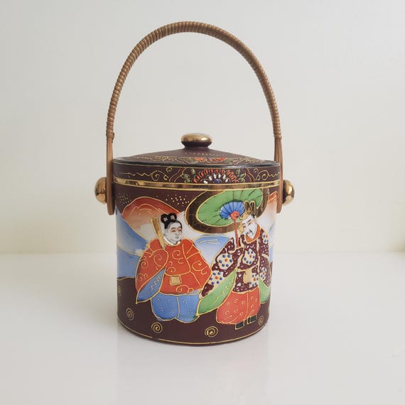 ヴィンテージ薩摩盛上磁器ビスケットジャー、人物画入り - Etsy 日本