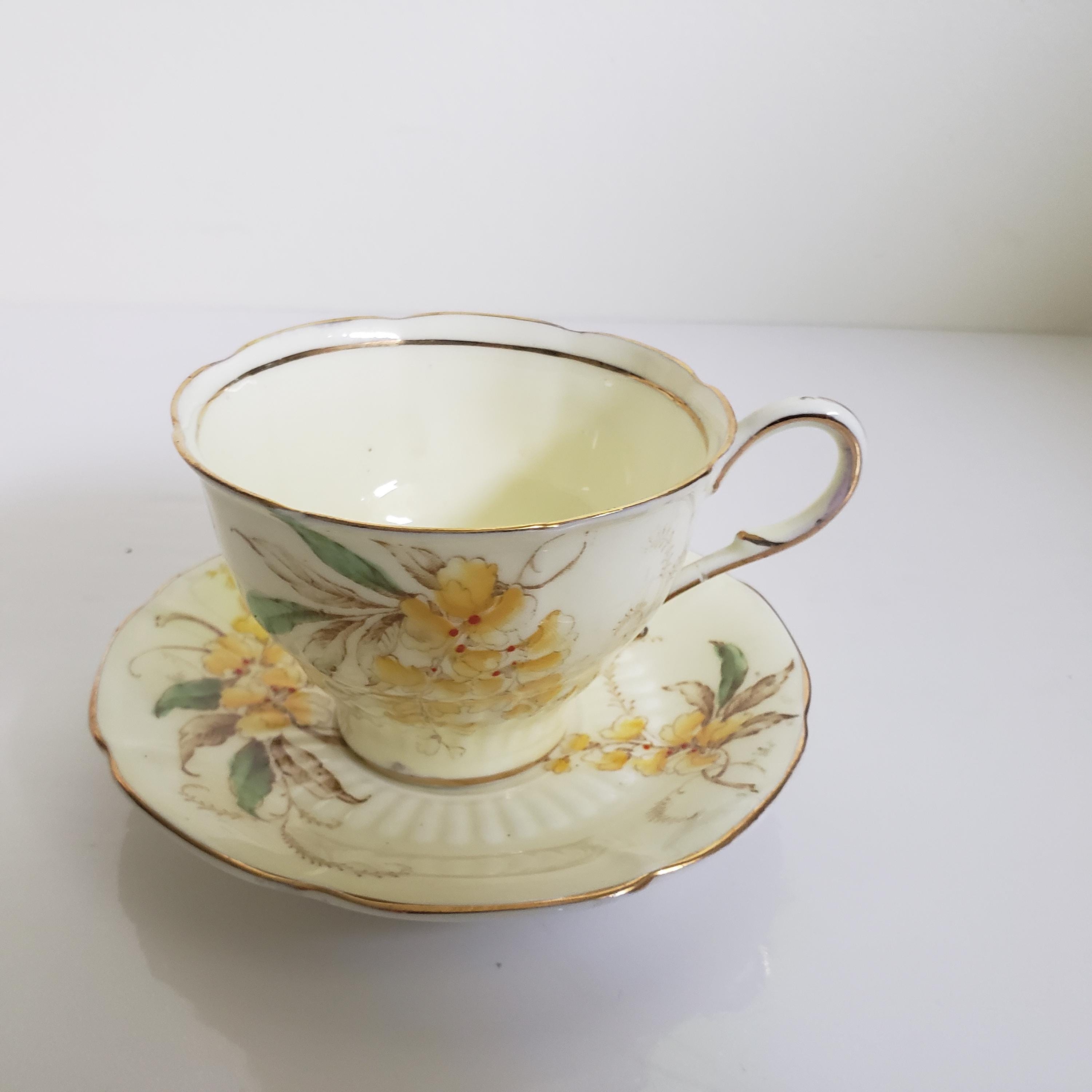 Paragon Wisteria Teacup Set, Yellow Fine Bone China With Gold Trim
