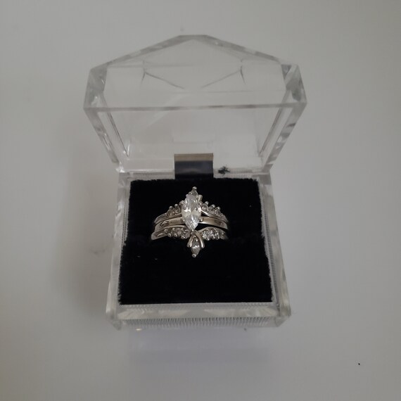 Rhinestone Stackable Rings Set: Silver Tone Brida… - image 3