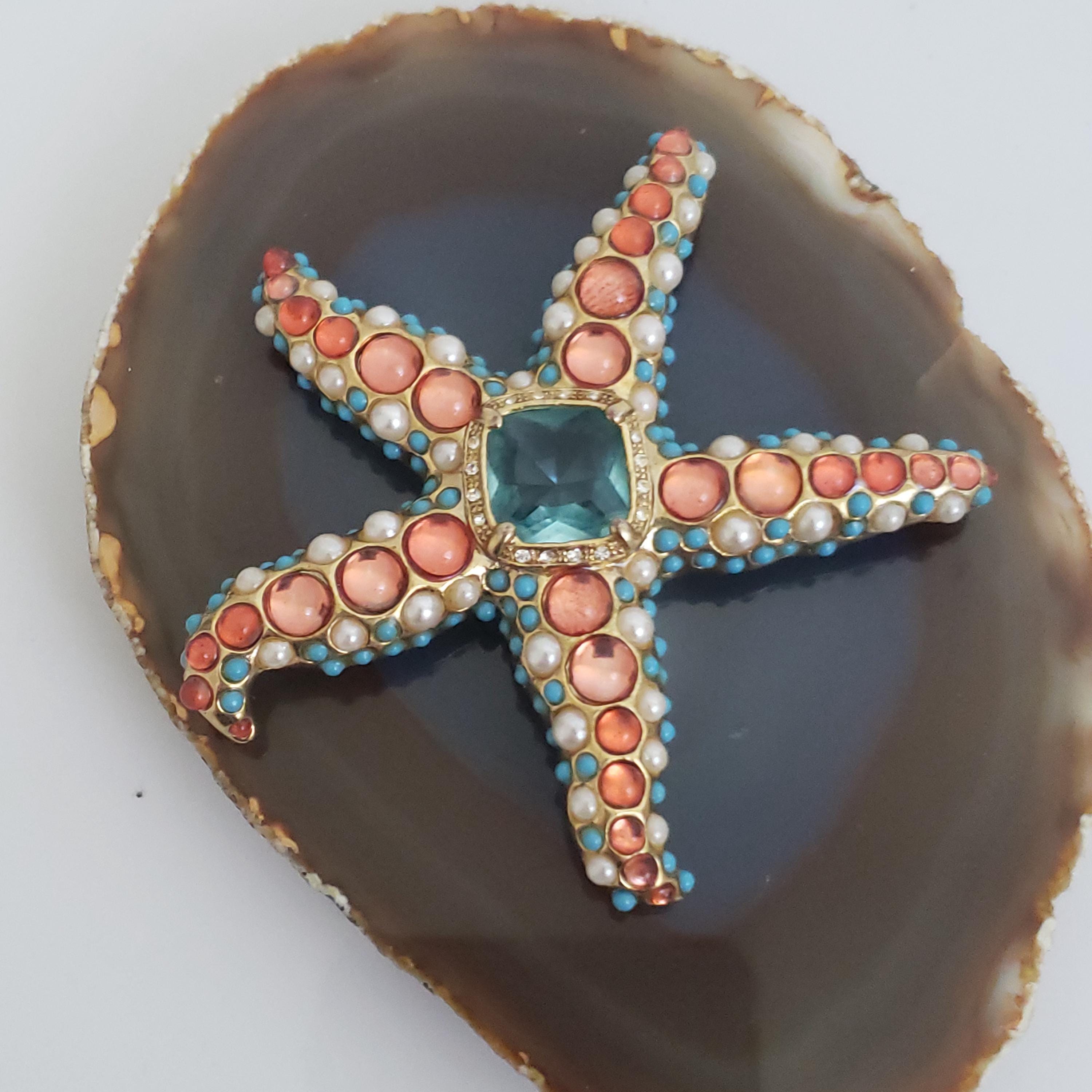 Vintage KJL Kenneth Jay Lane Starfish Brooch: Gold Tone, Pearl