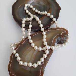 Vintage Single Strand Hand Knotted Faux Pearl Necklace With Silver Tone Clasp, Bridal Jewelry, Wedding Jewellry, Classic Pearl Necklace