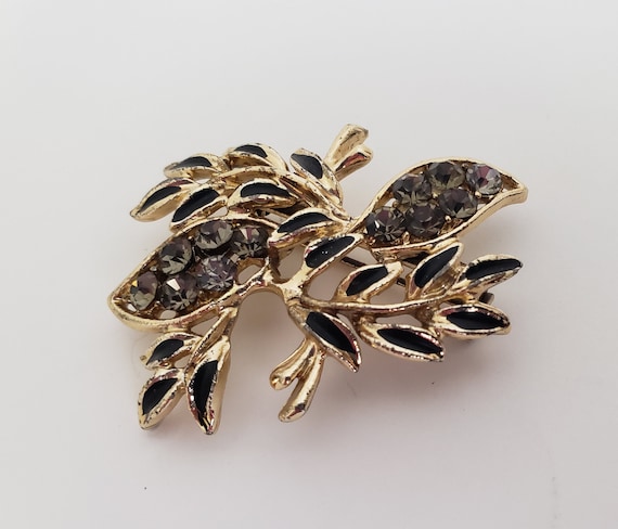 Broche Ancienne Vintage En Métal Doré Avec Cristal - Marque MOVITEX, Occasion