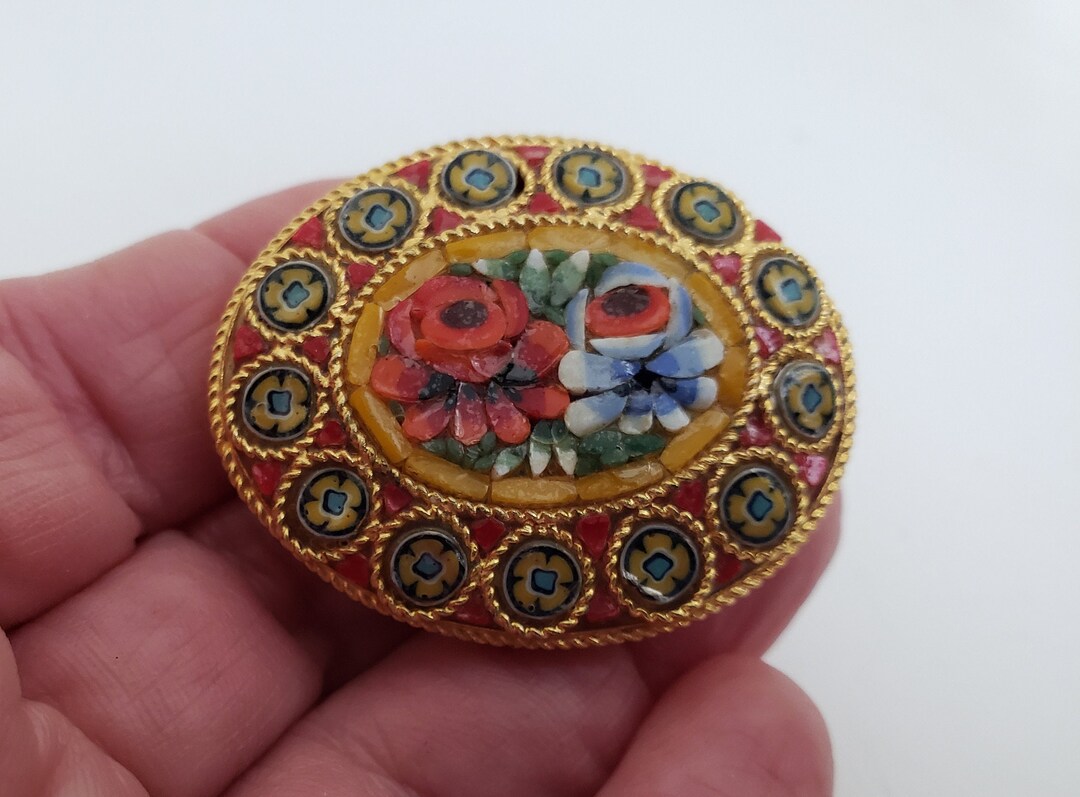 Broche Vintage Guitare Micro En Mosaïque - Accessoire D'occasion, Pièce Unique Et Originale