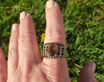 Anillo de sello vintage con citrino: plata de ley 925, piedra de nacimiento de noviembre, talla 9.5 (EE. UU.)