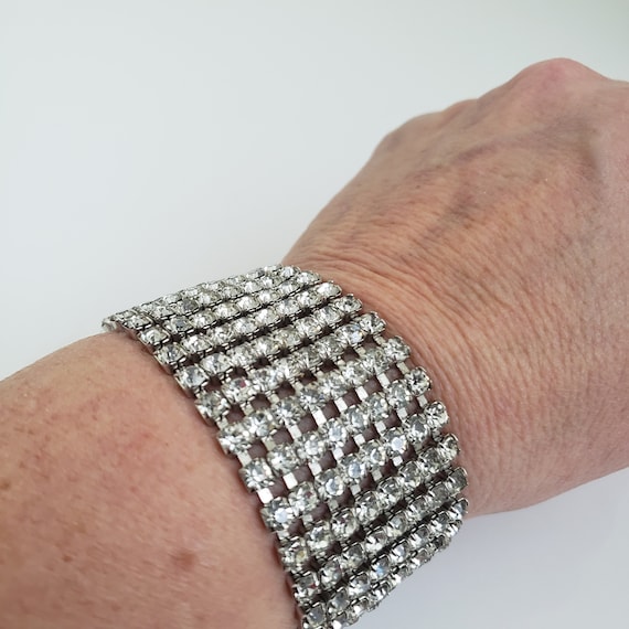 Stunning Clear Crystal Cuff Bracelet, Eight Rows … - image 1