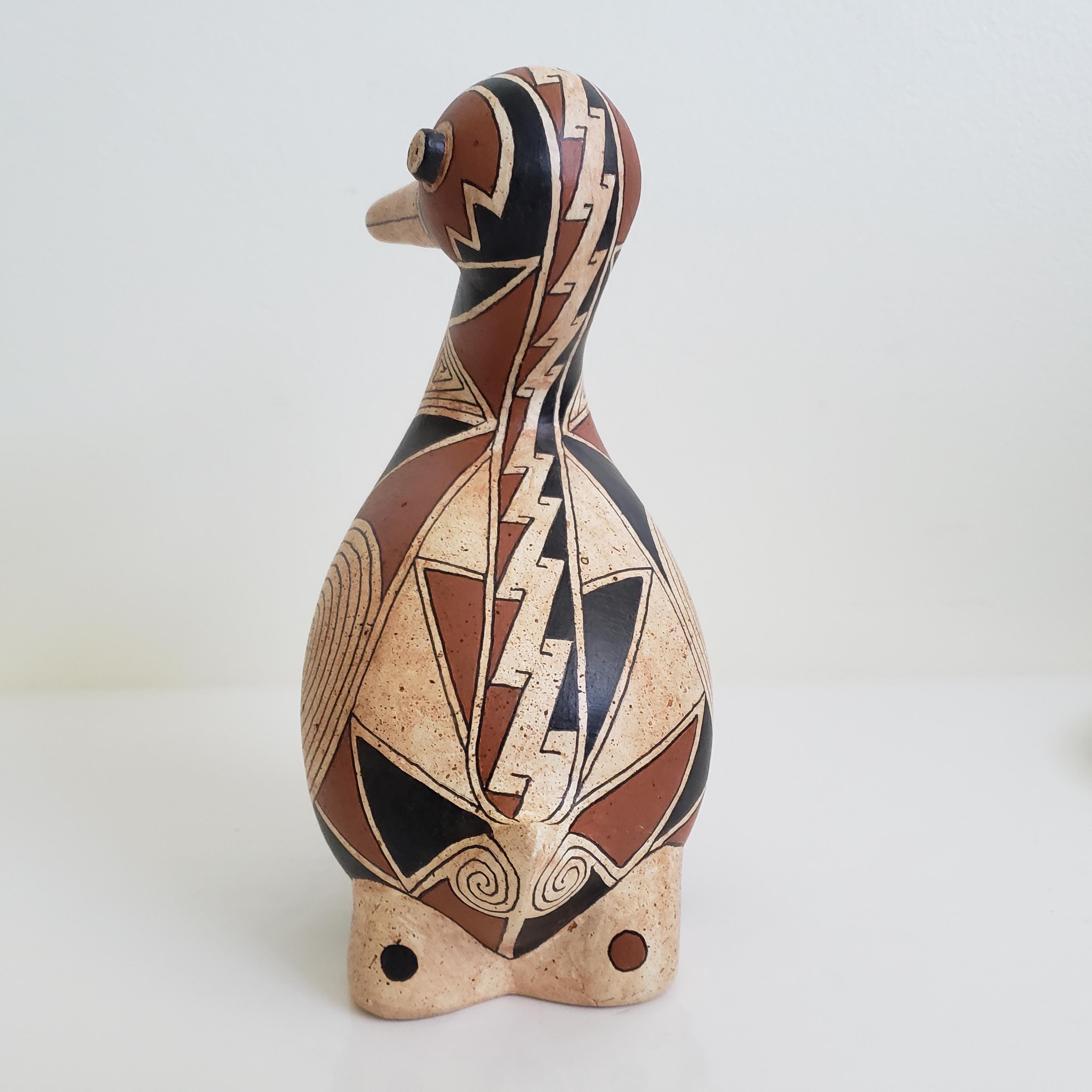 Gourd Art Goose or Duck Figure, Geometric Mimbres Style, Pierre