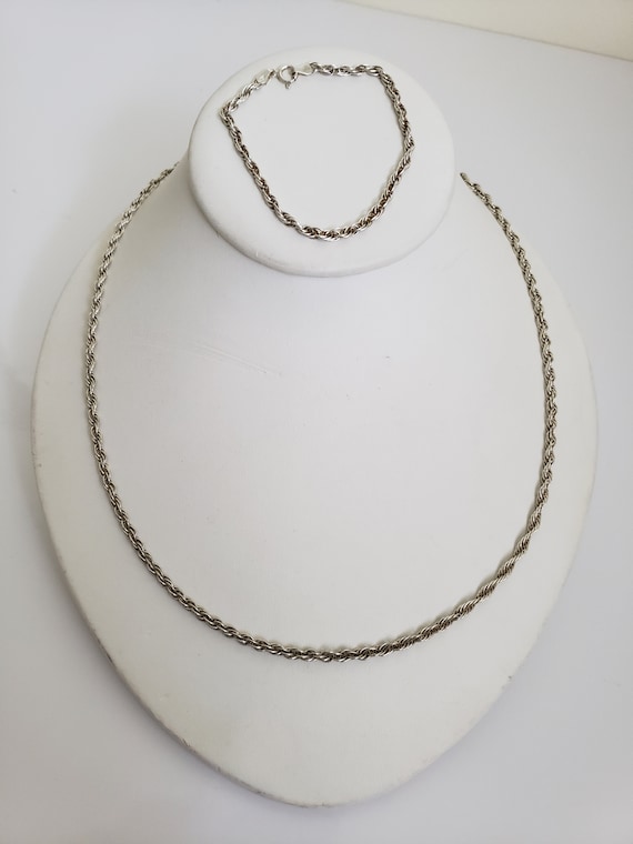 Vintage Silver Rope Chain Necklace or Choker and Matching Bracelet