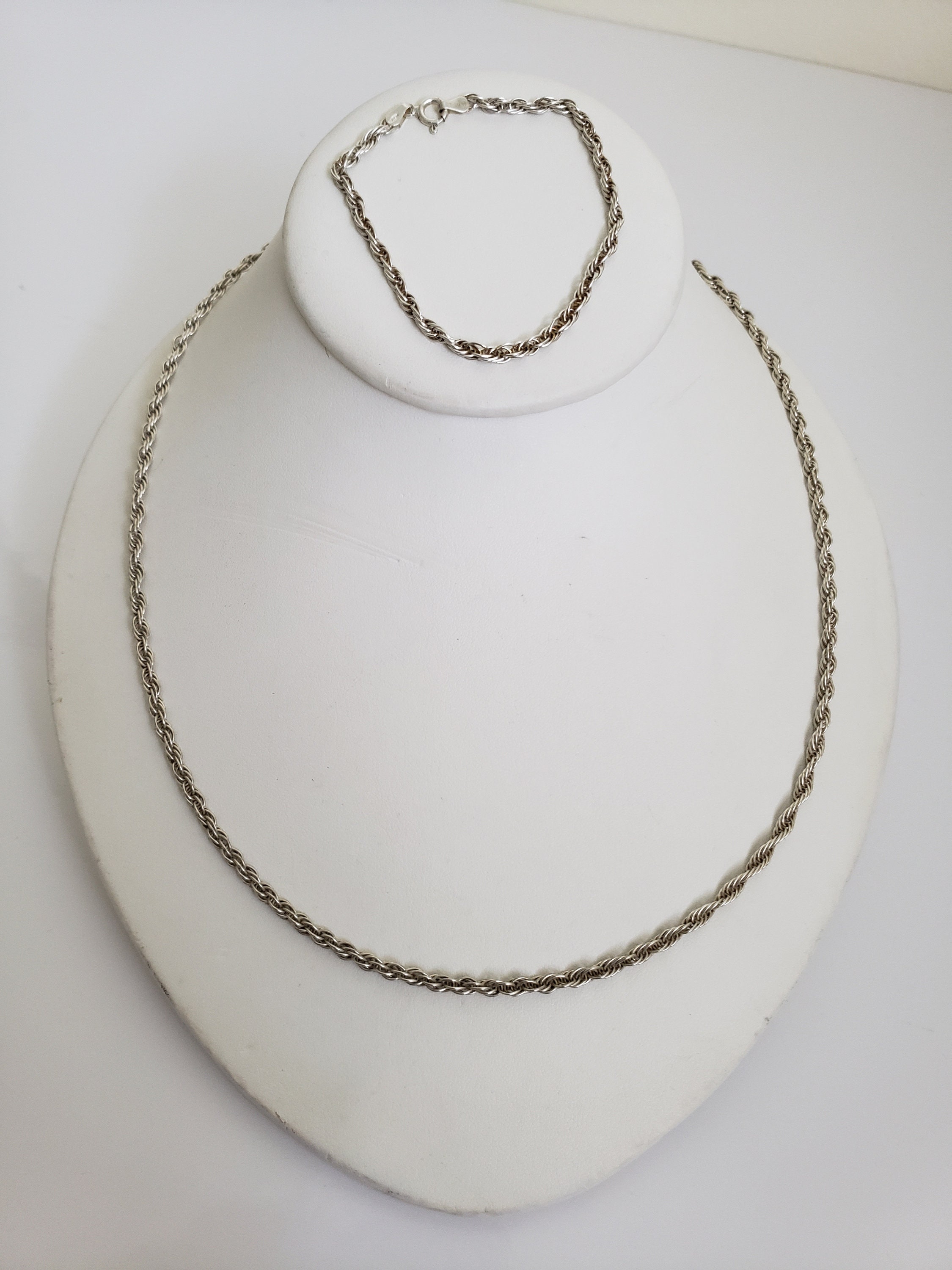 Vintage Silver Rope Chain Necklace or Choker and Matching Bracelet