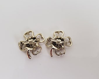 Broche Vintage Trèfle En Cristaux - Couleur Or Avec Cristaux Roses Et Rouges, Occasion